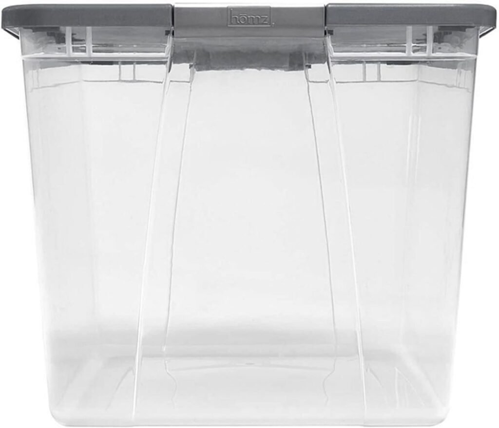Homz 64-Quart Clear Plastic Stackable Storage Bin with Lid Container Box with Latching Handles for Home Garage Organization, Gray (2 Pack)