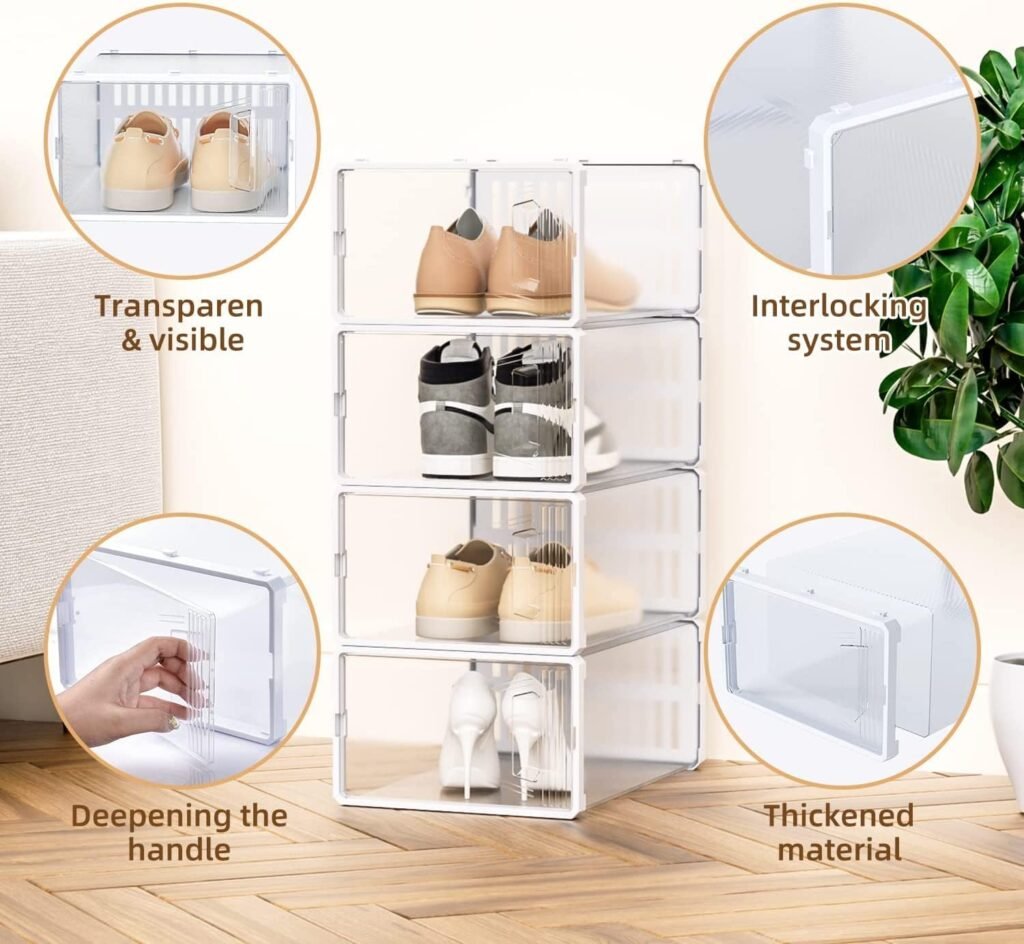 JONYJ 12 Pack Shoe Organizer, Clear Plastic Stackable Shoe Storage, Multifunctional Shoe Box, Universal Shoe Storage Boxes for Men and Women