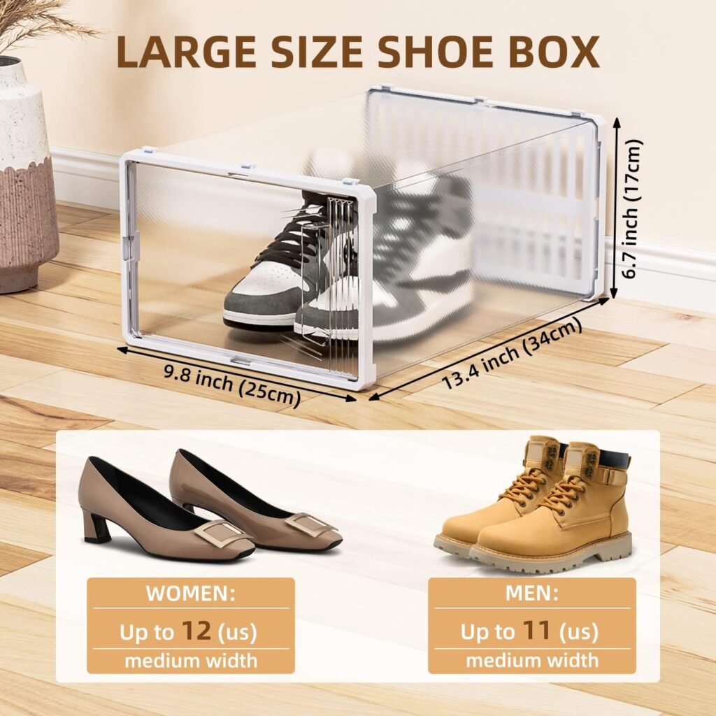 JONYJ 12 Pack Shoe Organizer, Clear Plastic Stackable Shoe Storage, Multifunctional Shoe Box, Universal Shoe Storage Boxes for Men and Women