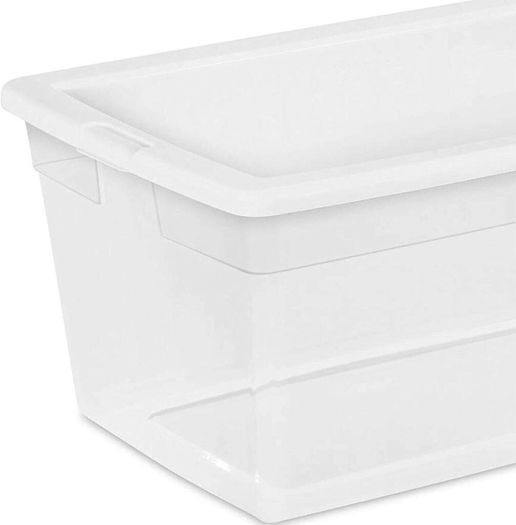 Sterilite 41 Qt Underbed Storage Box, Stackable Bin with Lid, Plastic Container to Organize Bedroom, Clear Base and White Lid, 6-Pack