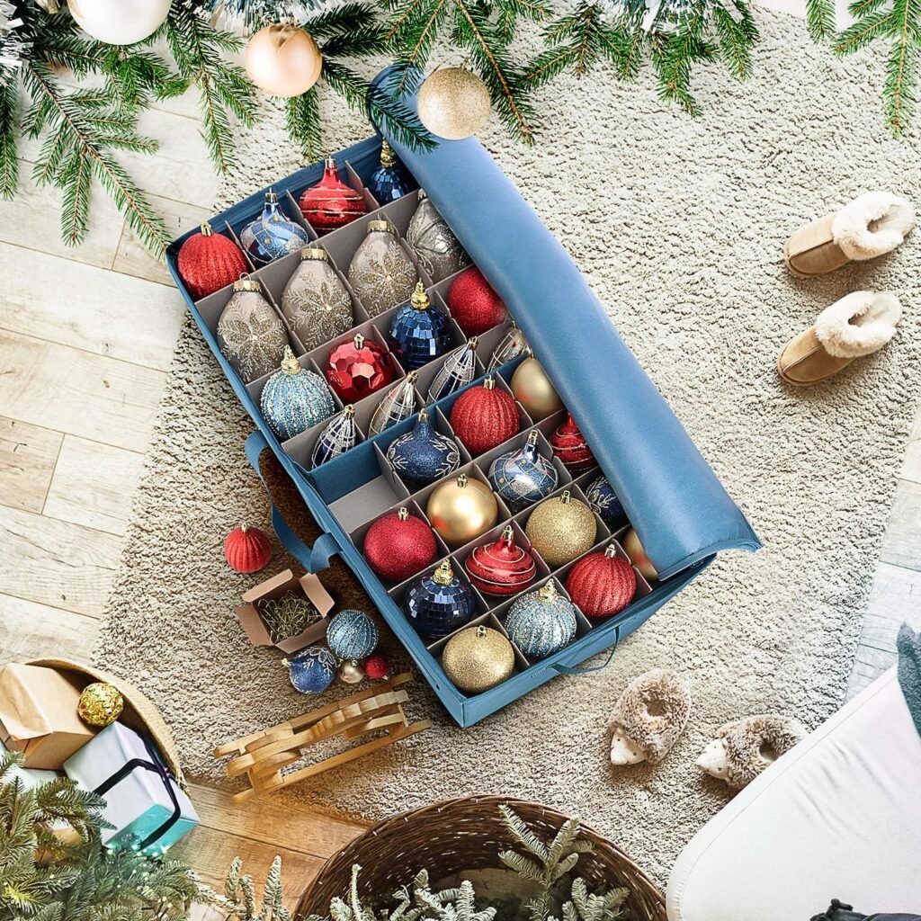 Hearth  Harbor Large Christmas Ornament Storage Box With Adjustable Dividers - Plastic Ornament Storage Container For 128 Holiday Ornaments or Decorations
