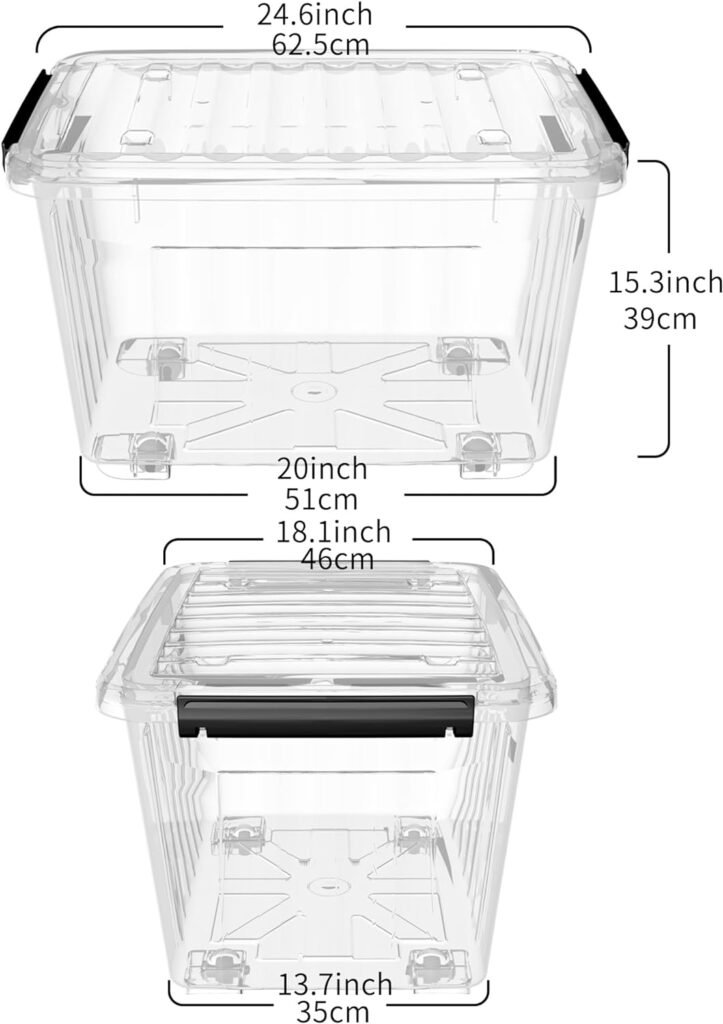 Cetomo Plastic Storage Bin Box Stackable and Nestable with Lid and Secure Latching Buckles, Clear, 85Qt x 4, Pack of 4