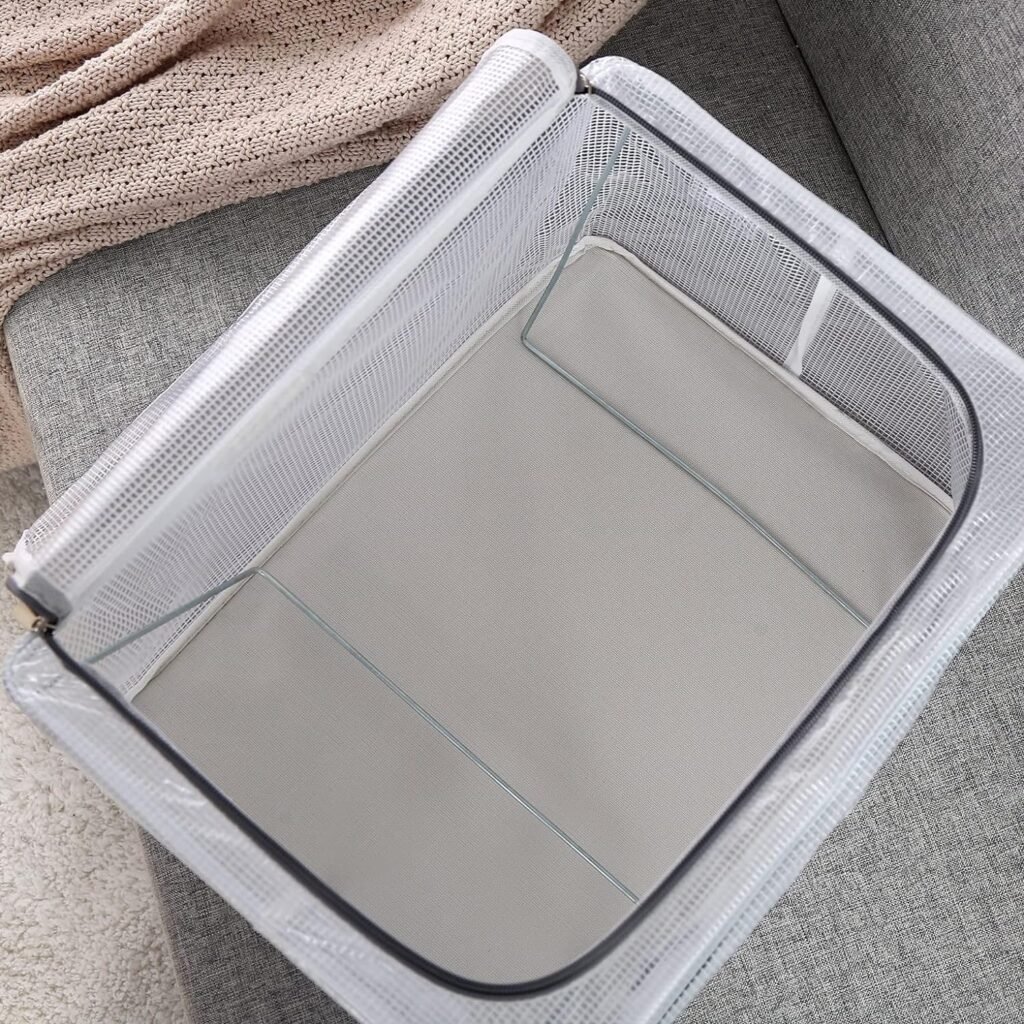 Kaysun Stackable Closet Clear Storage Bins with Lids Waterproof Foldable Steel Frame Storage Box for Clothes 66L Baby Cloth Storage bag Organizer for Bedding Clothing Toy(2-Pack) (Grey,19.7x15.7x13)