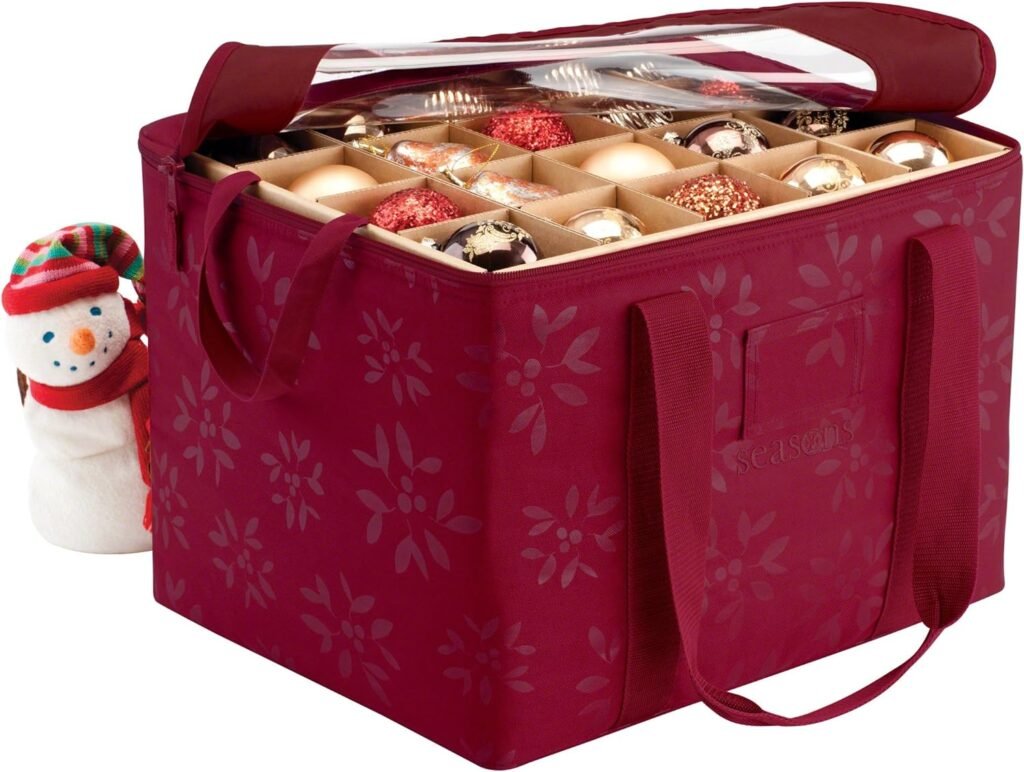 Classic Accessories Seasons Christmas Tree Ornament Organizer  Storage Bin, 16 inches L13 inches W12 inches H, Cranberry