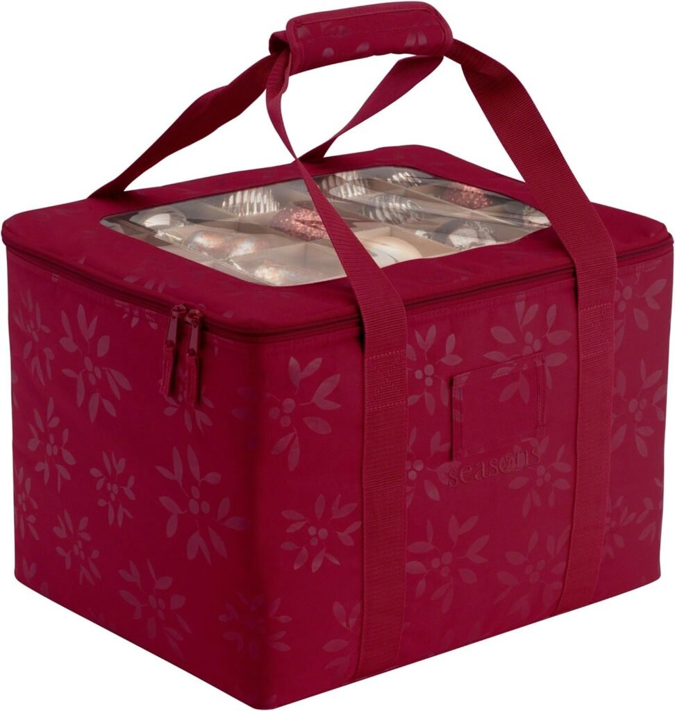 Classic Accessories Seasons Christmas Tree Ornament Organizer  Storage Bin, 16 inches L13 inches W12 inches H, Cranberry
