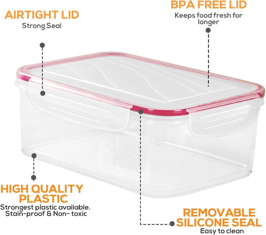 Utopia Kitchen Plastic Food Storage Container Set with Airtight Lids - Pack of 18 (9 Containers  9 Snap Lids) - Reusable  Leftover Food Lunch Boxes - Leak Proof, Freezer  Microwave Safe