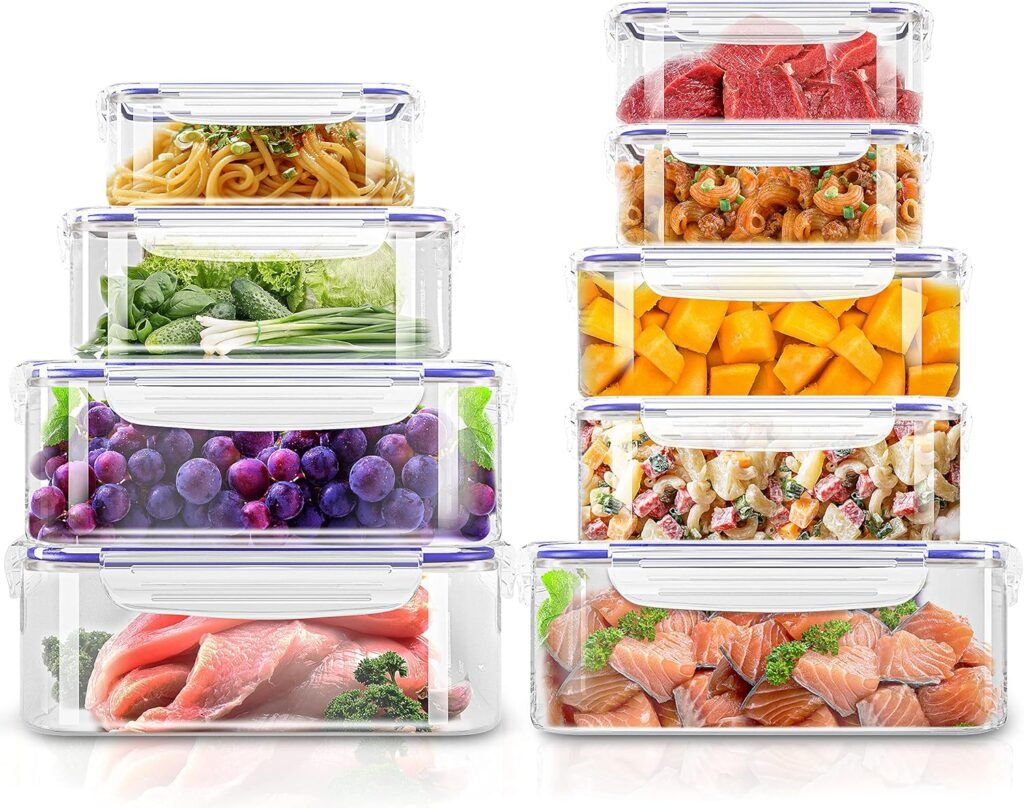 Utopia Kitchen Plastic Food Storage Container Set with Airtight Lids - Pack of 18 (9 Containers  9 Snap Lids) - Reusable  Leftover Food Lunch Boxes - Leak Proof, Freezer  Microwave Safe